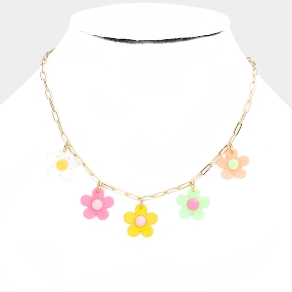 NEW Multi Retro Flower Daisy Daisies Link Necklace - Picture 7 of 7